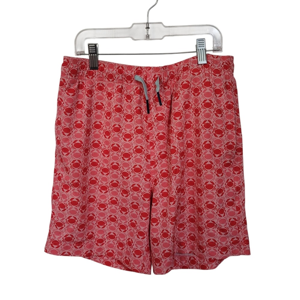 Southern Tide Boys Red Pink Crab Print Swim Trunks Shorts Size L 12-14 Nautical